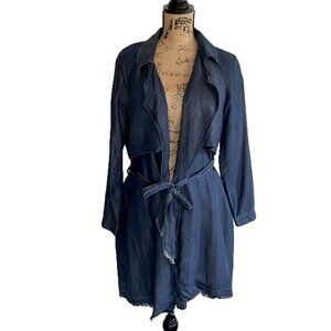Cloth & Stone Anthropologie Chambray Denim Trench Jacket Size XS Tencel Blue